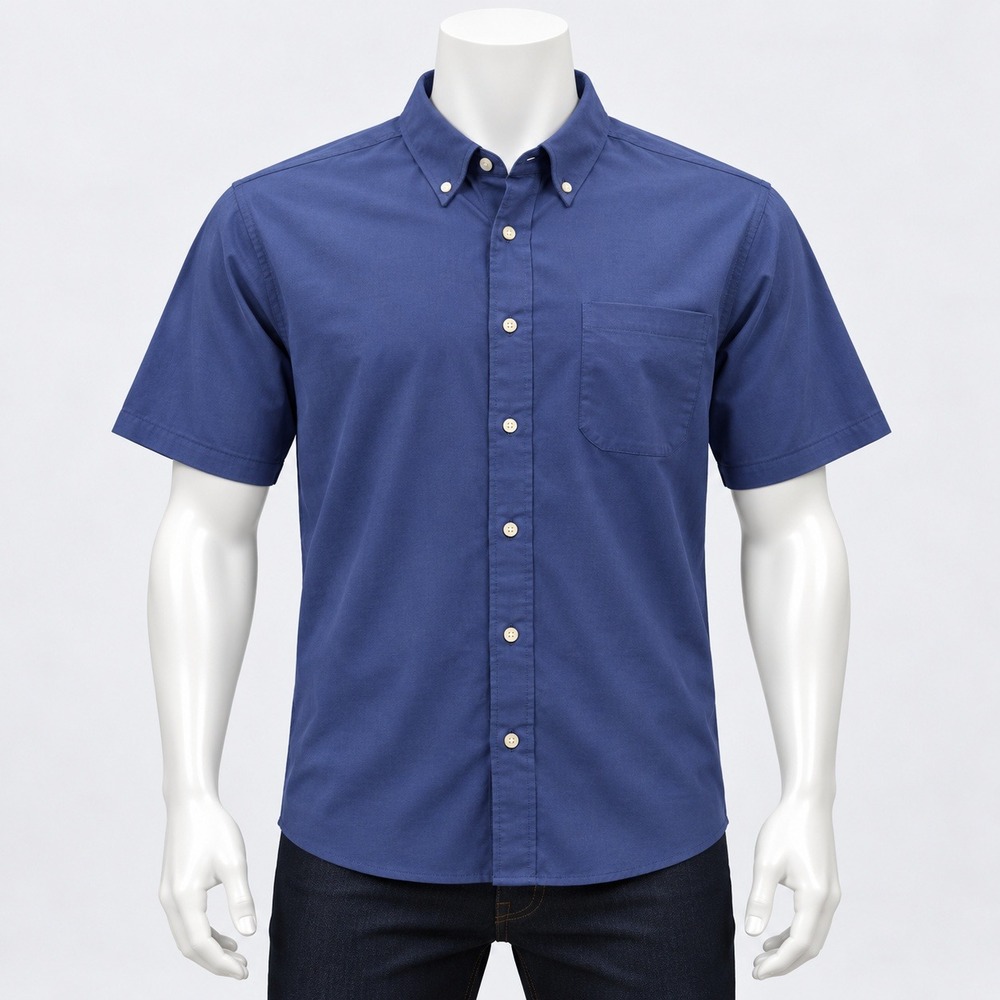 Roundtree & Yorke Button Down Shirt Mens 16.5 Blue Twill Short Sleeve Pocket